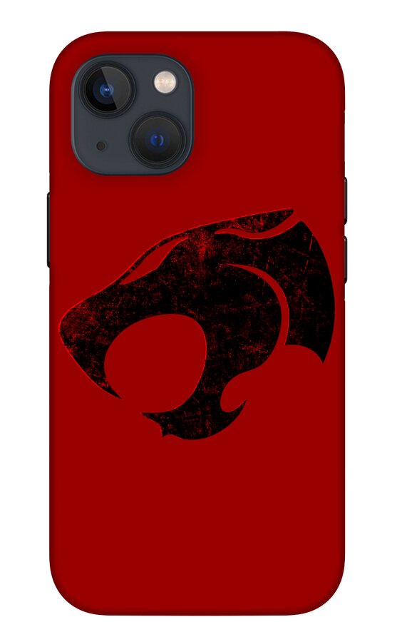 Red phone case with distressed Thundercats logo on back, dual camera module visible