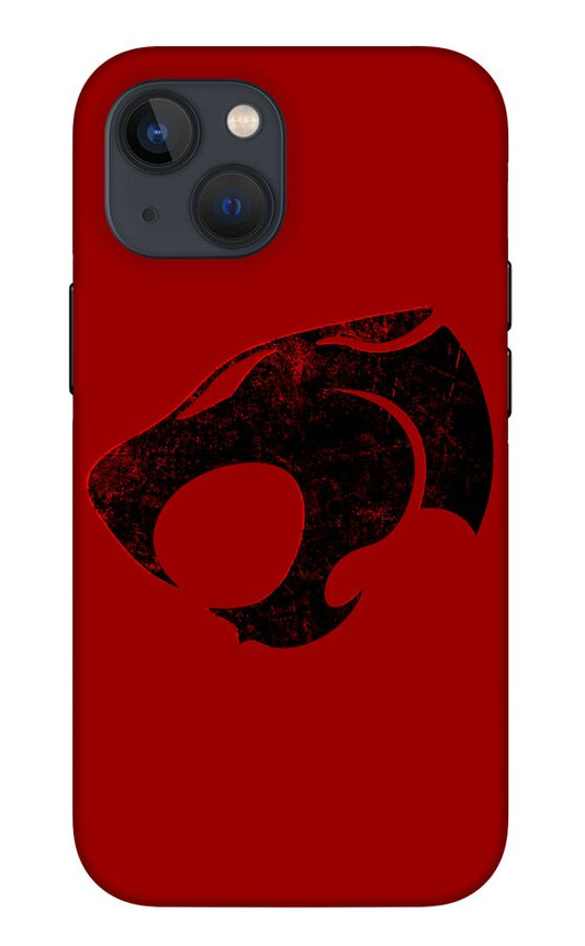 Red phone case with distressed Thundercats logo on back, dual camera module visible