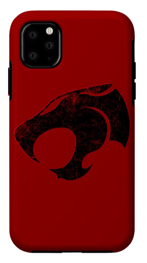 Red phone case with black distressed Thundercats sign and dual camera cutouts