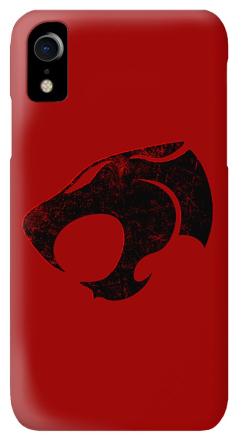 Red phone case with distressed Thundercats logo, single rear camera and cutouts