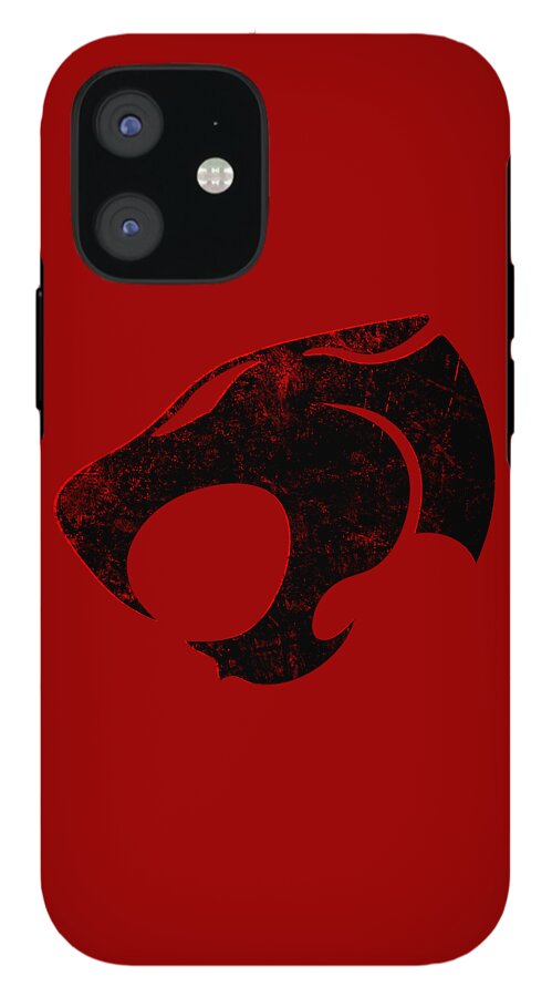 Red phone case with distressed Thundercats logo on back, dual camera lenses visible