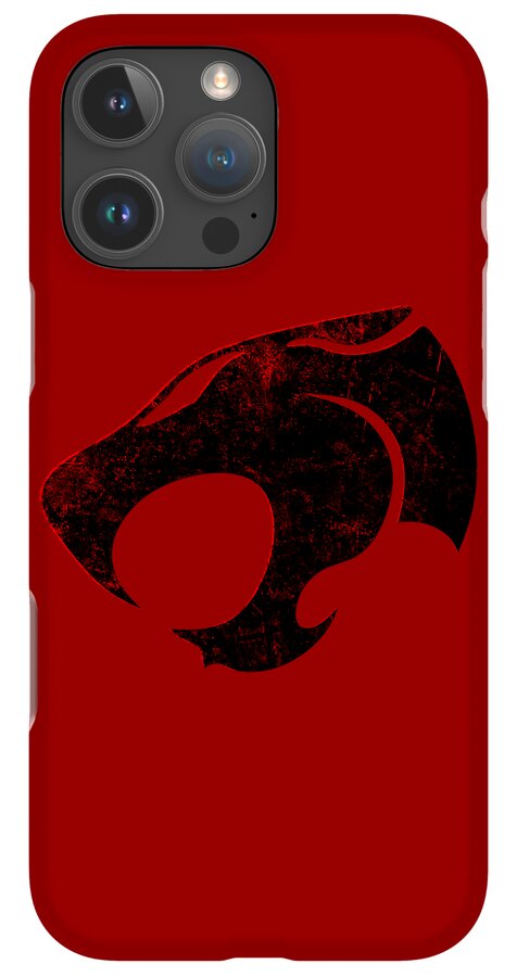 Red phone case with black distressed Thundera claw graphic and triple camera cutouts.