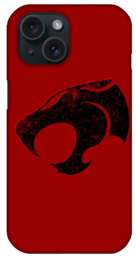 Red phone case with black distressed Thundera claw graphic and dual camera cutout.