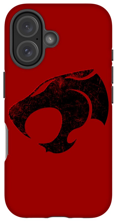 Red phone case with distressed Thundercats logo, triple rear camera layout cutout