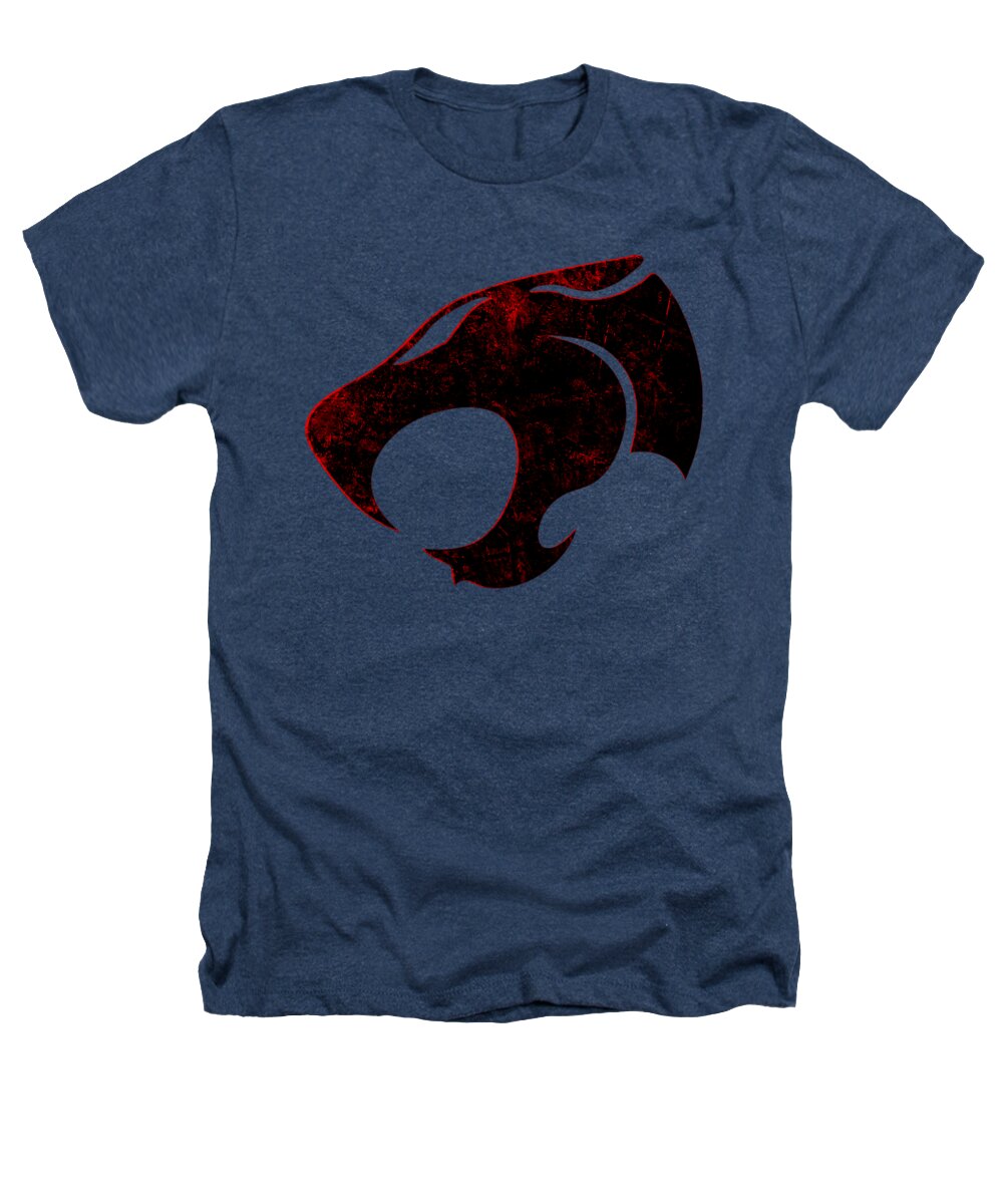 Heathered navy T-shirt with distressed cat-face graphic on chest