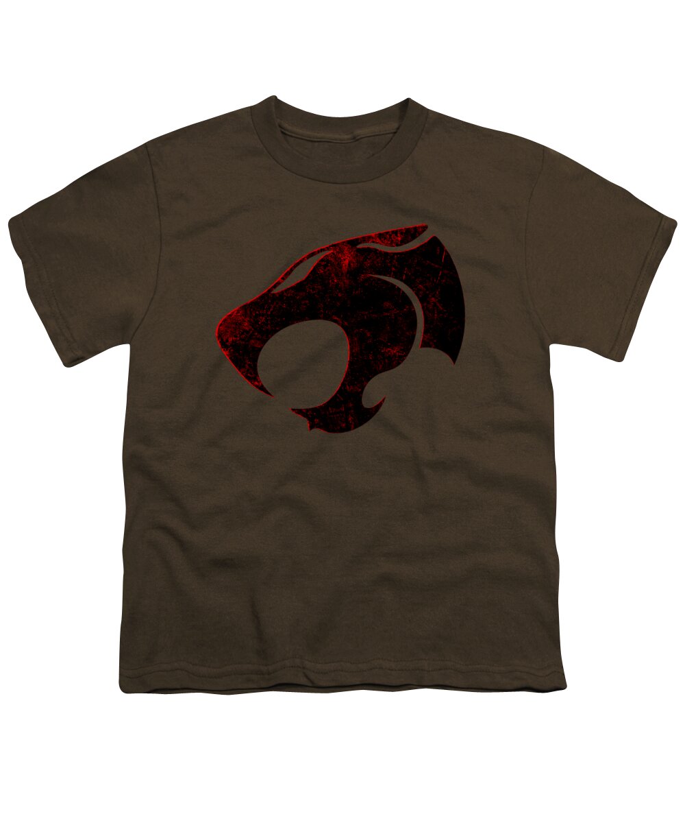 Youth T-shirt in dark brown with distressed black and red graphic on front
