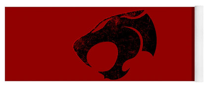 Red yoga mat with distressed cat-face logo