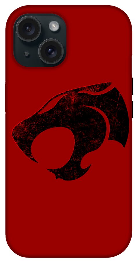 Red phone case with black distressed Thundera claw graphic and dual camera cutout.