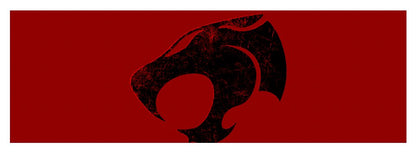 Red yoga mat with large distressed cat-face emblem