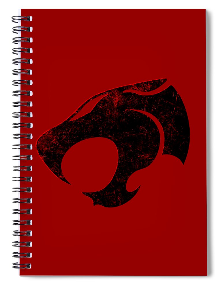 Spiral notebook with red cover and distressed black Thundercats logo emblem