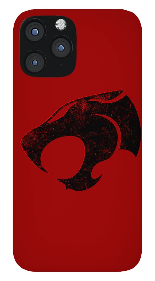 Red phone case with black distressed Thundercats sign and triple camera cutout