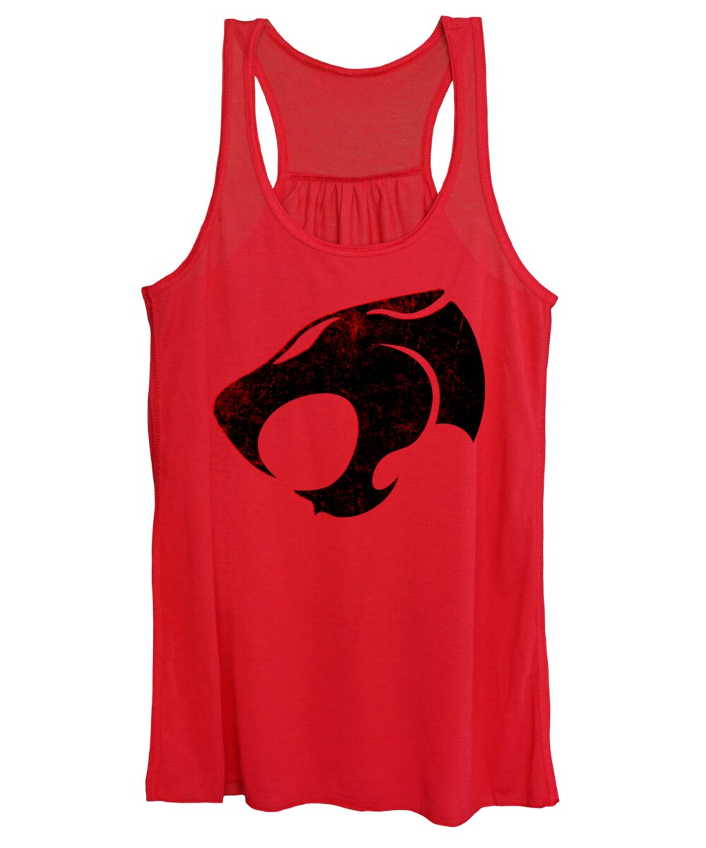 Women's tank top, red with distressed cat sign graphic at chest