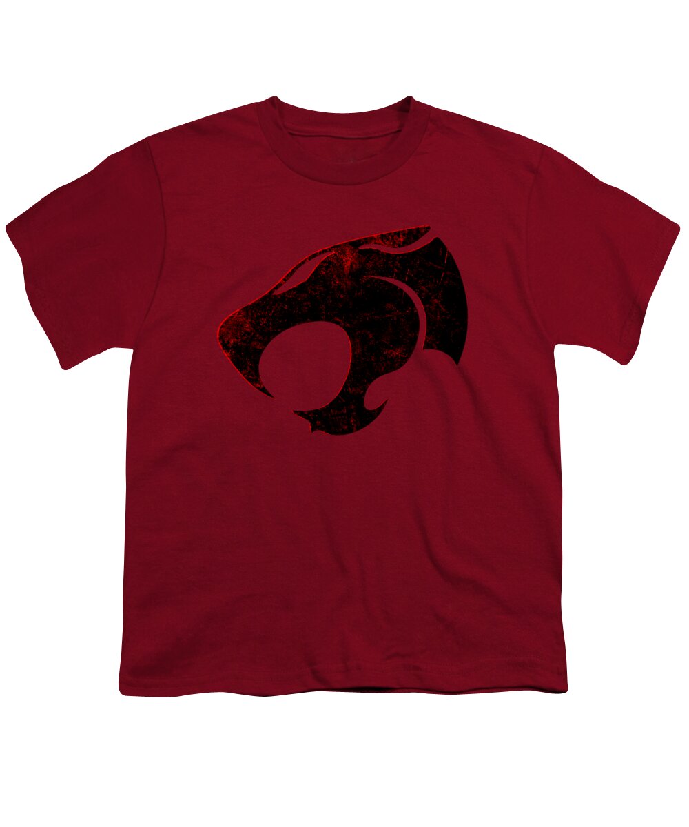 Youth T-shirt in cardinal red with distressed black and red graphic on front