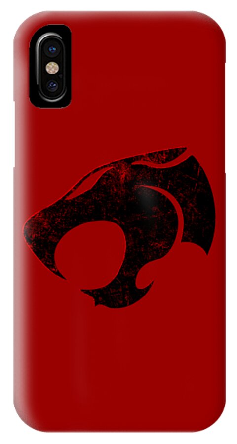 Red phone case with distressed Thundercats logo, side grip and single camera cutout
