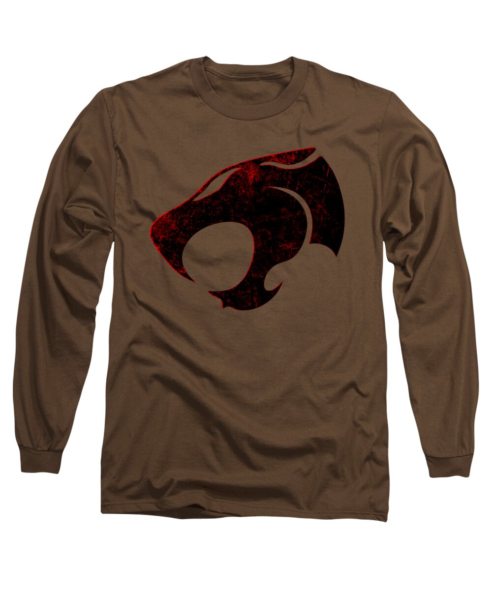 Brown long sleeve T-shirt with distressed emblem graphic in red and black on chest