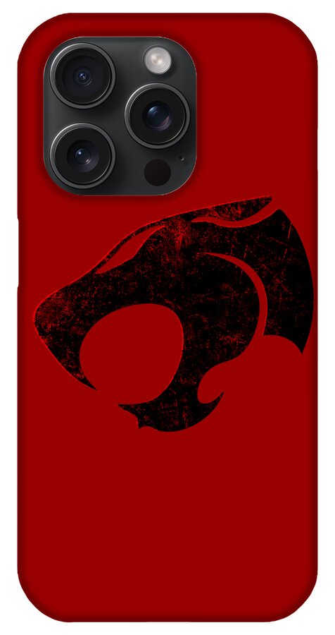 Red phone case with black distressed Thundera claw graphic and quad camera cutouts.