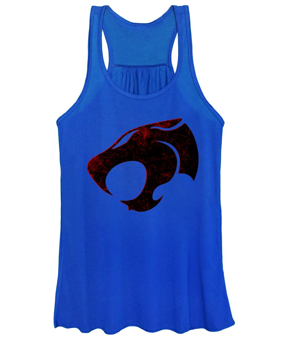 Women's tank top, royal blue with distressed cat sign graphic at chest