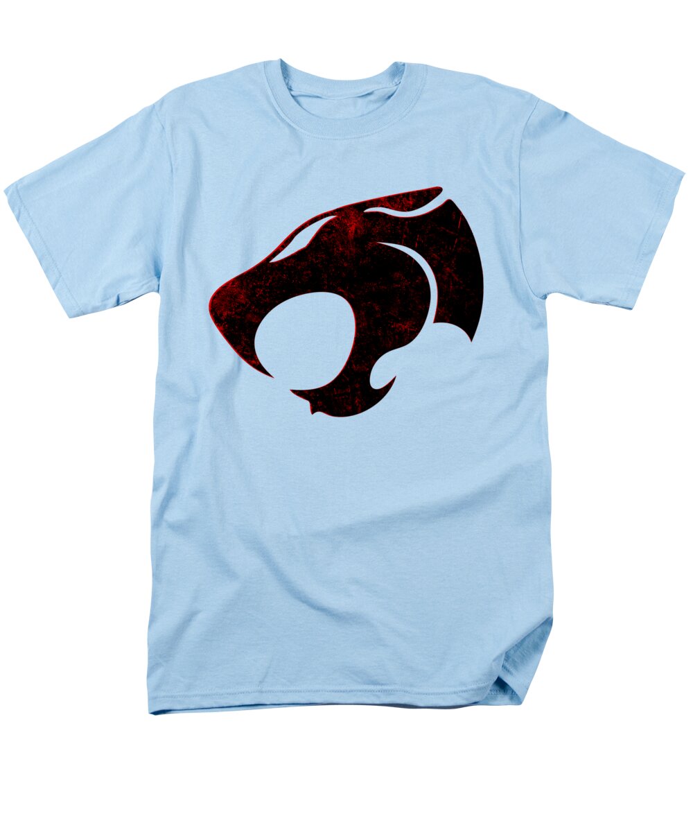 Men's graphic T-shirt, light blue with distressed red/black emblem front