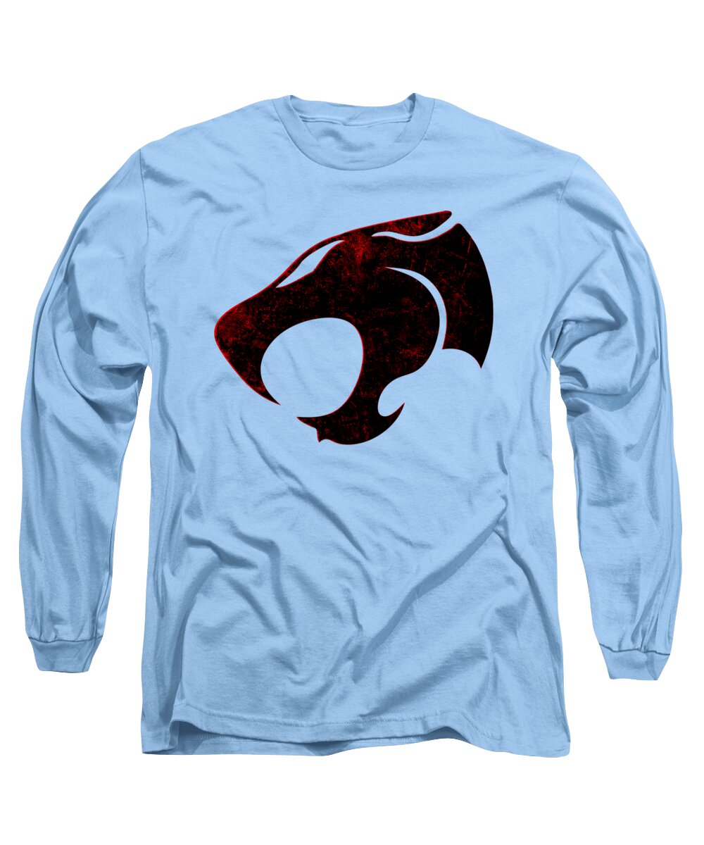 Light blue long sleeve T-shirt with distressed emblem graphic in red and black on chest