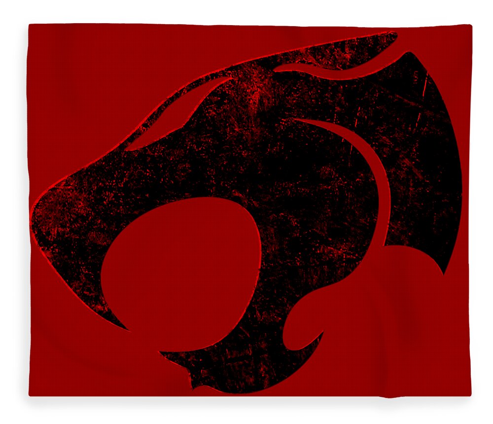 Red blanket with distressed black Thundercats cat-face graphic