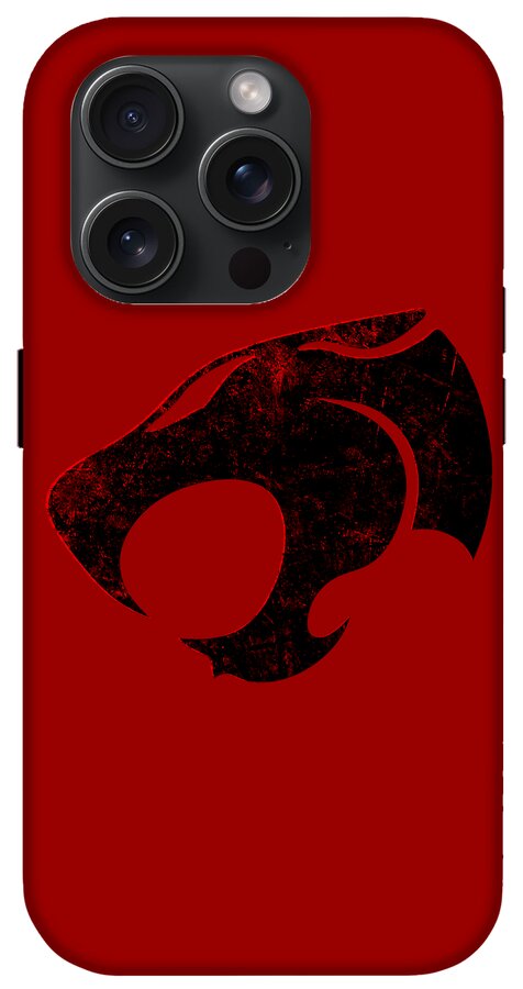 Red phone case with black distressed Thundera claw graphic and quad camera cutouts.