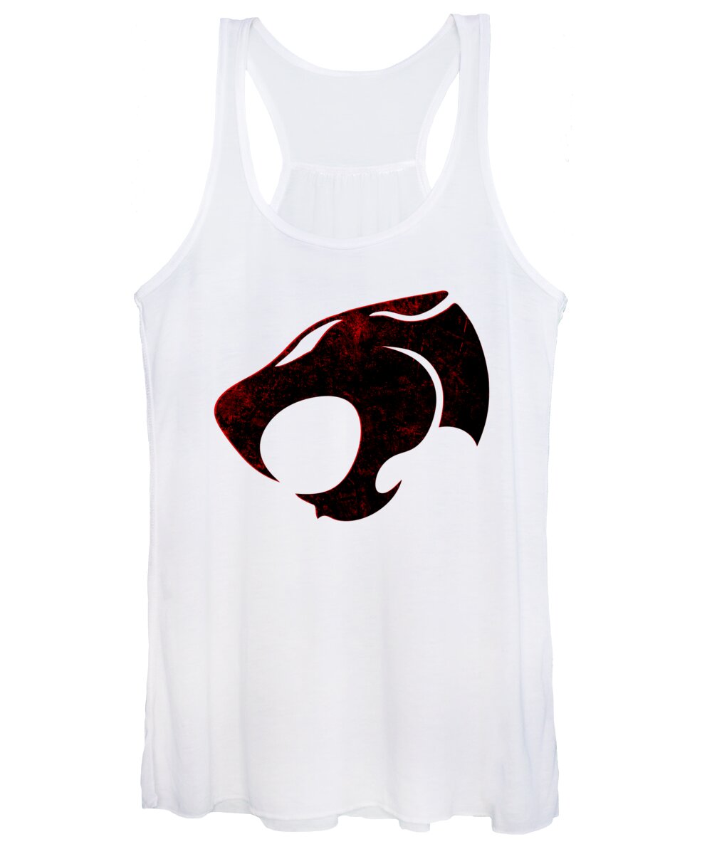 Women's tank top, white with distressed cat sign graphic at chest