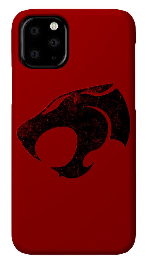 Red phone case with black distressed Thundercats sign and triple camera cutout