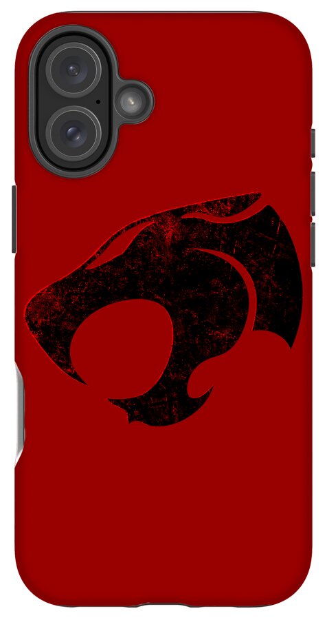 Red phone case with distressed Thundercats logo, triple rear camera cutout