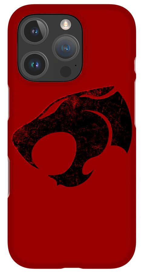 Red phone case with distressed Thundercats logo, triple rear camera module cutout