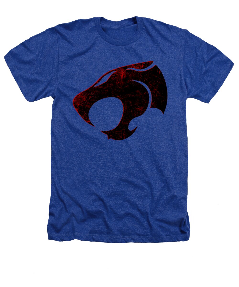Heathered royal blue T-shirt with distressed cat-face graphic on chest