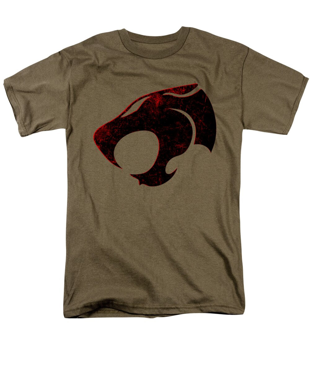 Men's graphic T-shirt, olive brown with distressed red/black emblem front