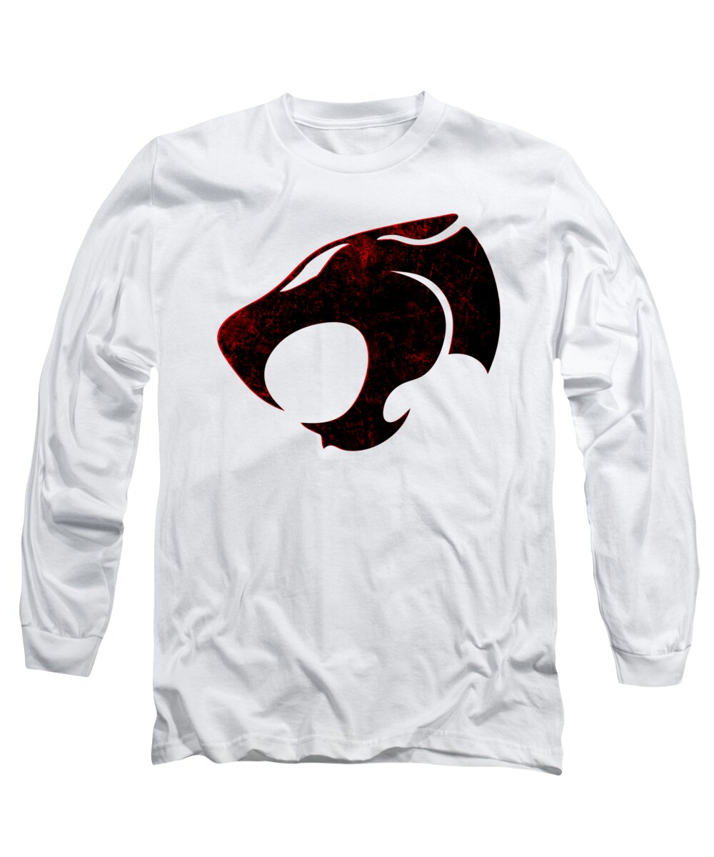 White long sleeve T-shirt with distressed emblem graphic in red and black on chest