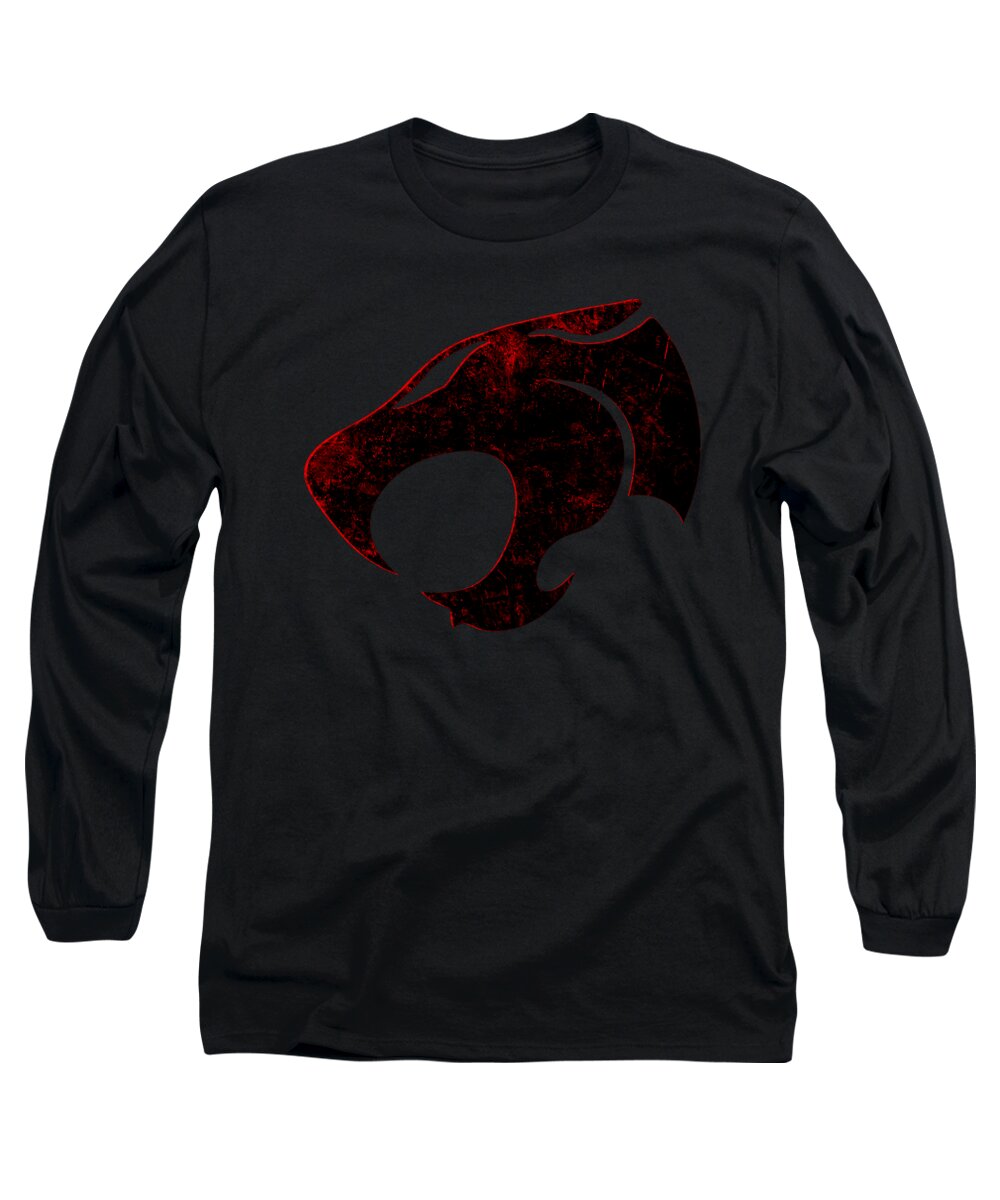 Black long sleeve T-shirt with distressed emblem graphic in red and black on chest