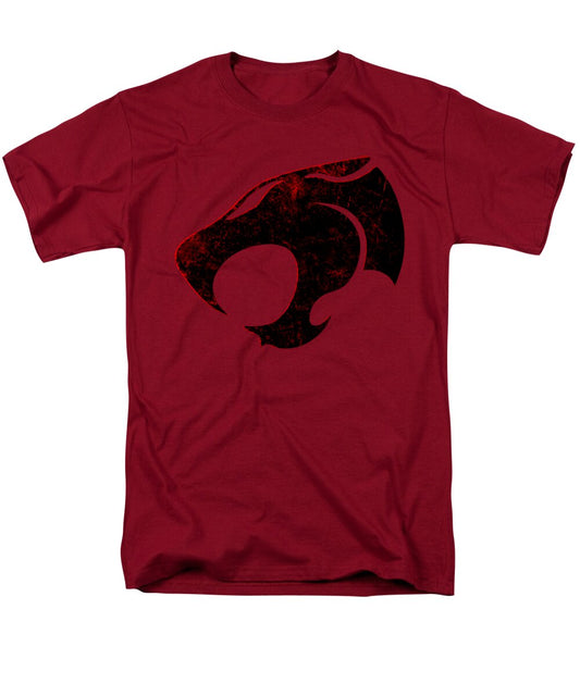 Men's distressed graphic T-shirt in cardinal red, crew neck, short sleeves
