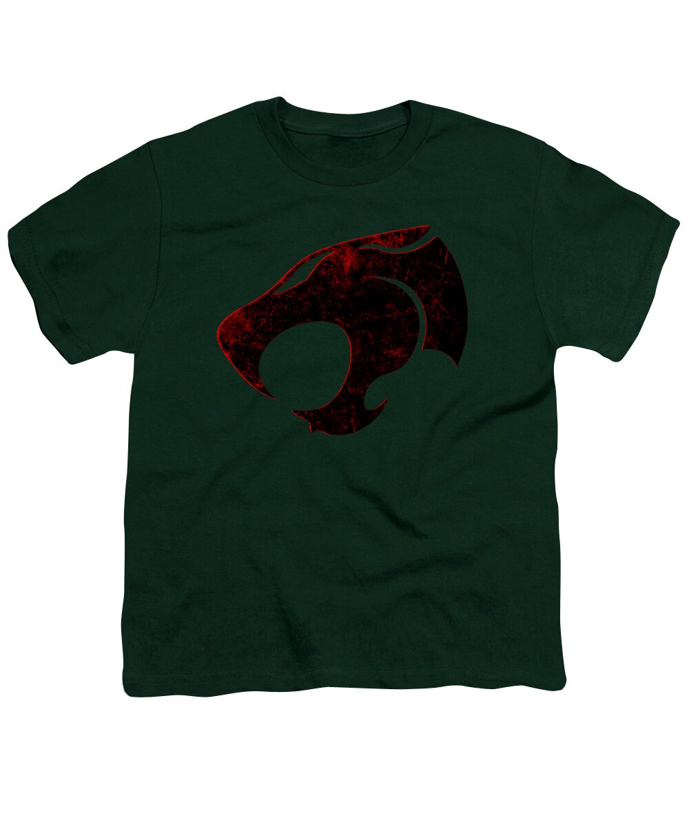 Youth T-shirt in dark green with distressed black and red graphic on front