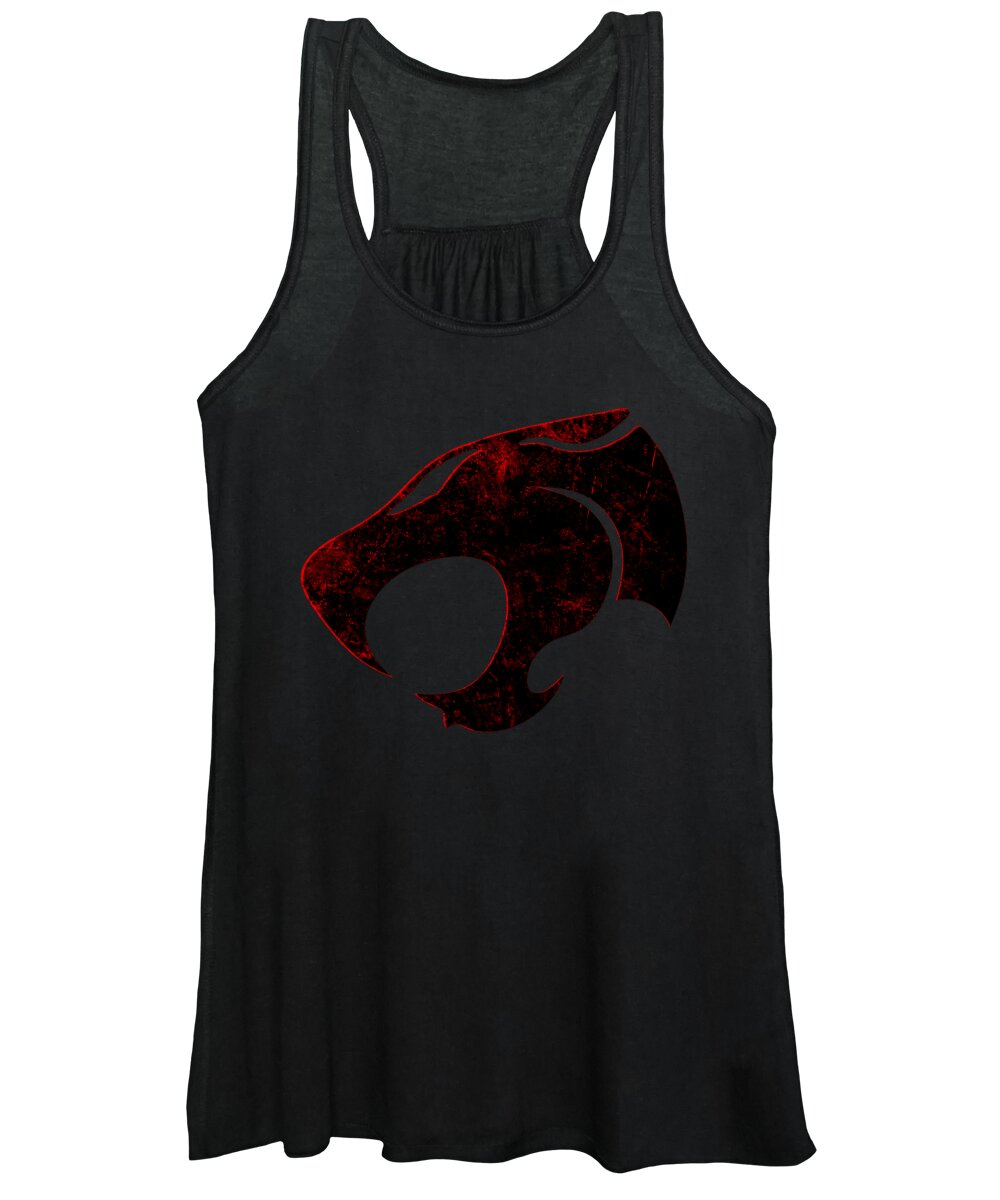 Women's tank top, black with distressed cat sign graphic at chest