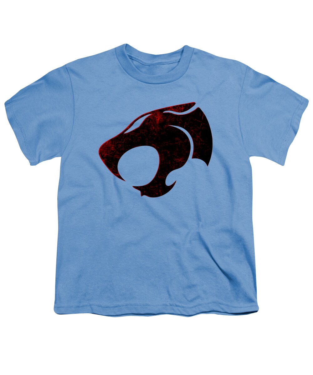 Youth T-shirt in light blue with distressed black and red graphic on front