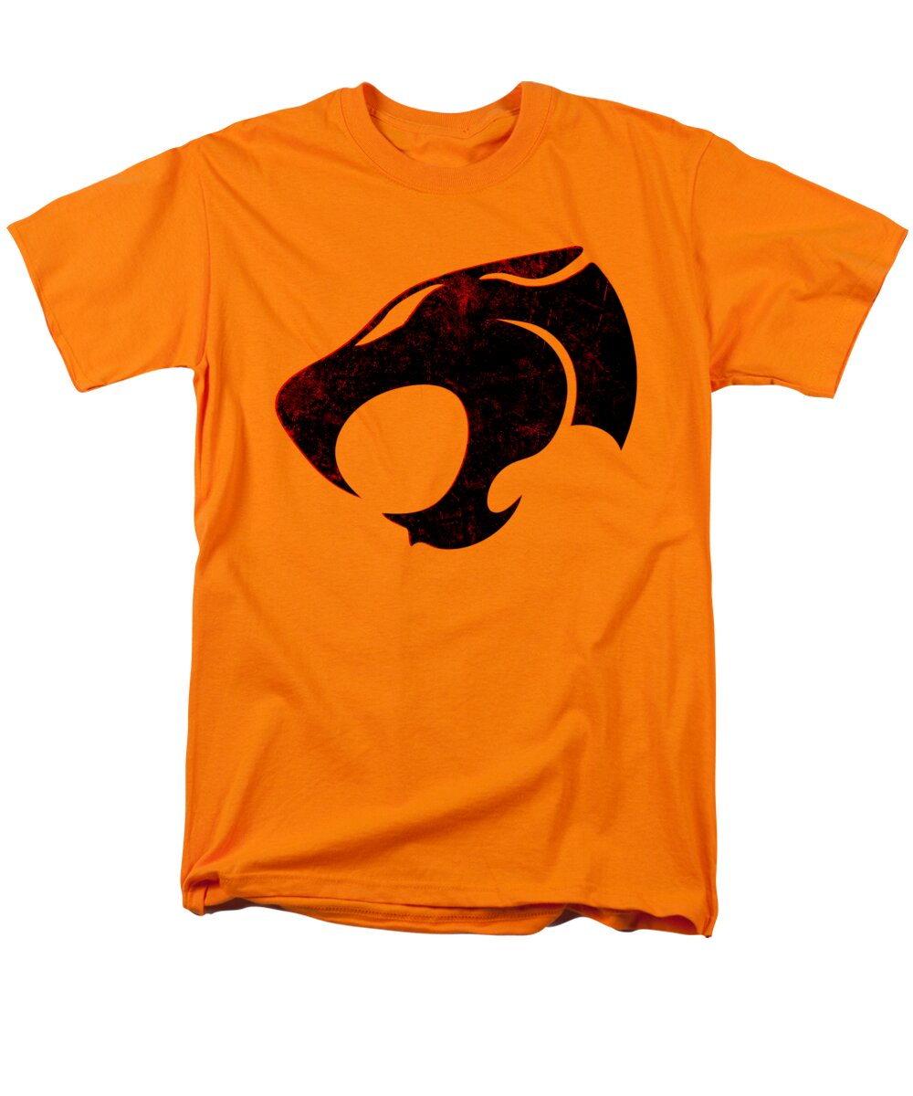 Men's graphic T-shirt, orange with distressed red/black emblem front