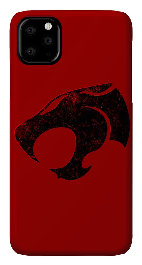 Red phone case with black distressed Thundercats sign and quad camera cutouts