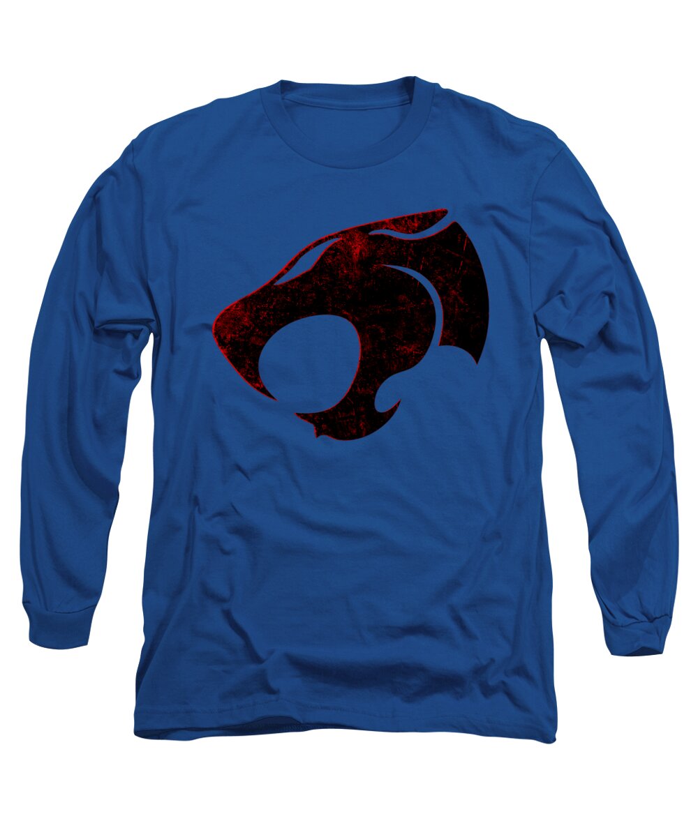 Royal blue long sleeve T-shirt with distressed emblem graphic in red and black on chest