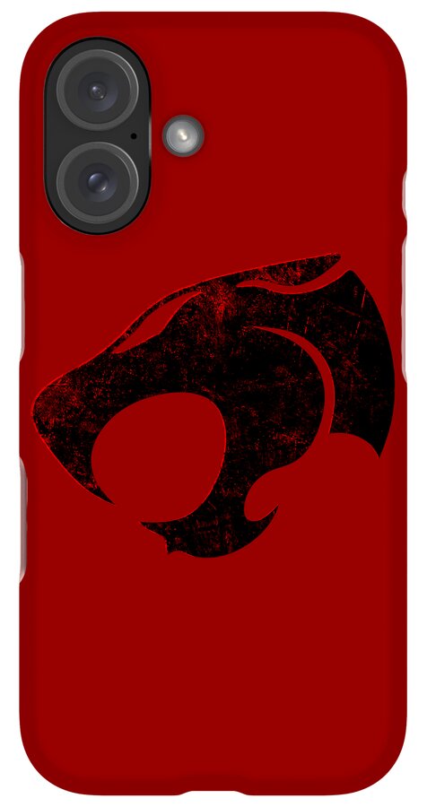 Red phone case with distressed Thundercats logo, dual rear camera layout cutout