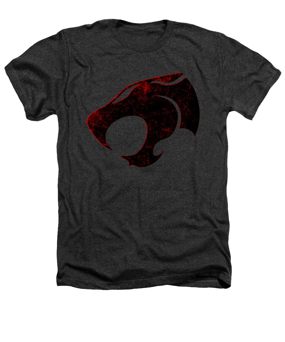 Heathered charcoal T-shirt with distressed cat-face graphic on chest