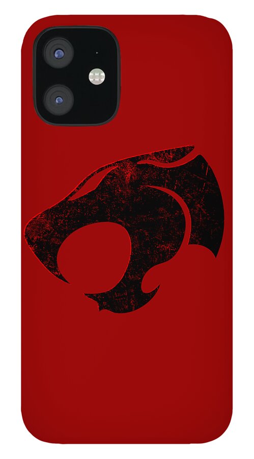 Red phone case with distressed Thundercats logo on back, dual camera module visible