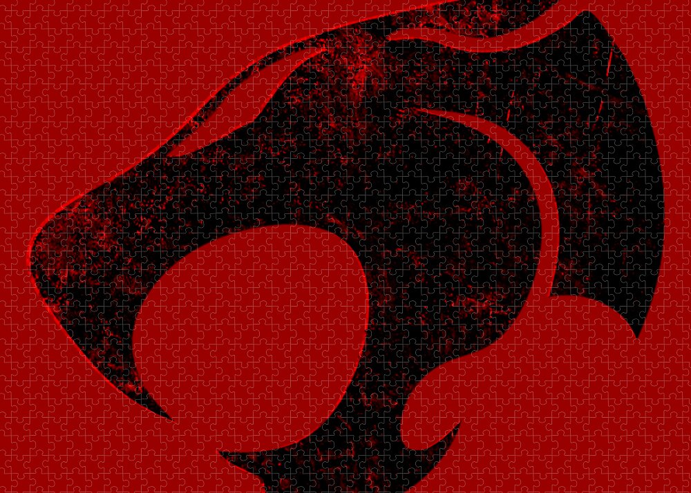 Thundercats puzzle sign close-up of distressed black head with red eye area