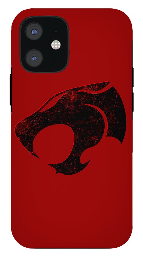 Red phone case with black distressed Thundercats sign and dual camera cutout