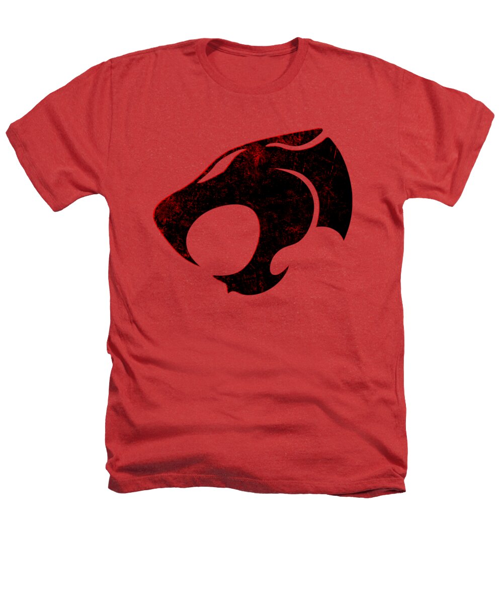 Heathered red T-shirt with distressed cat-face graphic on chest
