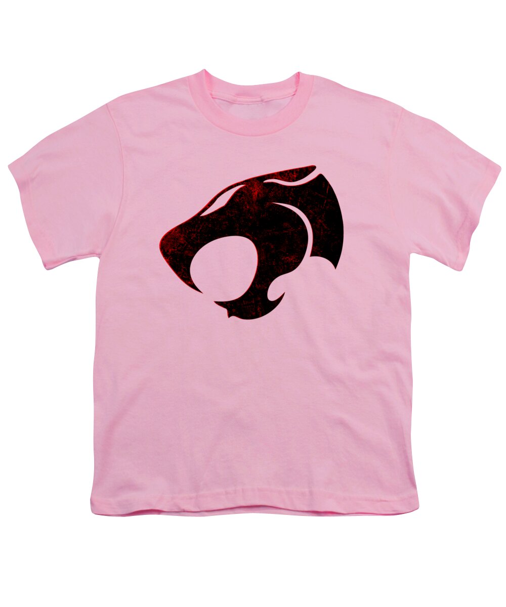 Youth T-shirt, light pink with distressed cat-head graphic on chest.