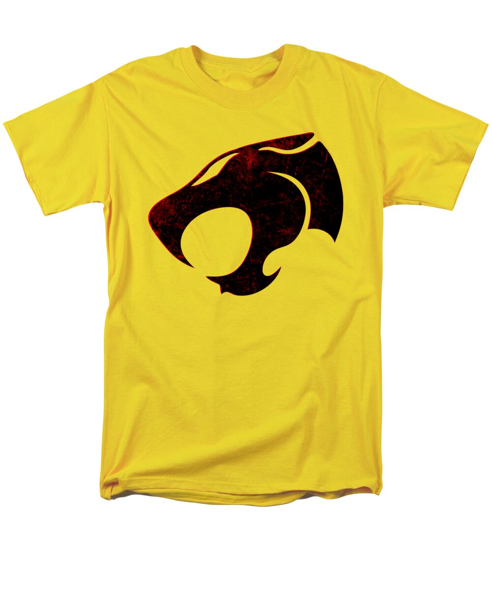 Men's graphic T-shirt, yellow with distressed red/black emblem front
