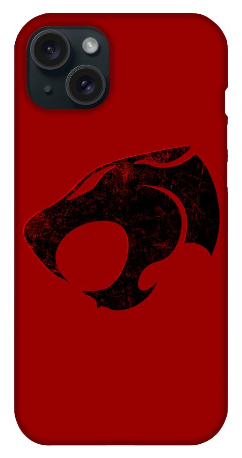 Red phone case with black distressed Thundera claw graphic and triple camera cutouts.
