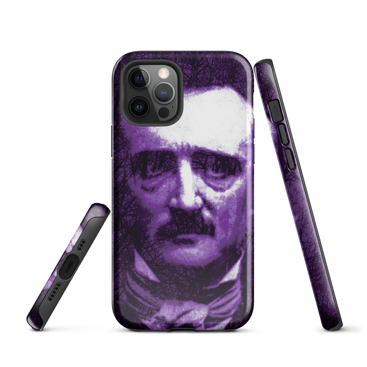 Purple gothic face tough iPhone case with matching side pieces and rear camera cutouts